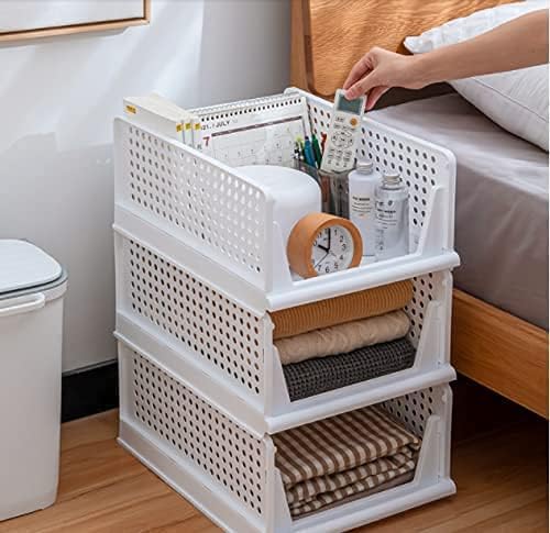 yazi Stackable Storage Bins,8 Pack Foldable Plastic Wardrobe Clothes Organizer Drawer Shelf Storage Basket Container Plastic 