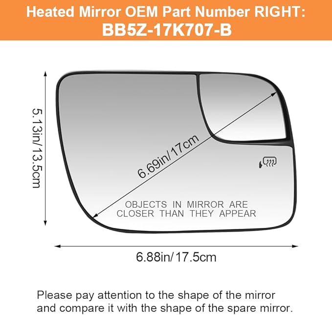 Senzeal Passenger Side Heated Mirror Glass Replacement for Ford Explorer 2011-2019 Blind Spot Mirror Glass BB5Z-17K707-B (Right Side)