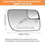 Senzeal Passenger Side Heated Mirror Glass Replacement for Ford Explorer 2011-2019 Blind Spot Mirror Glass BB5Z-17K707-B (Right Side)
