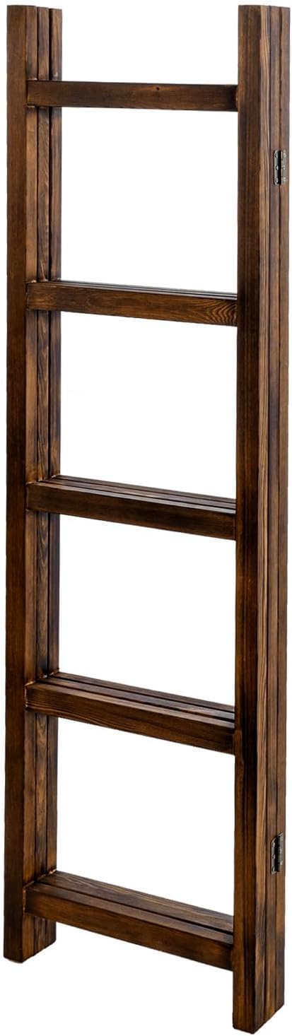 Blanket Ladder,Burnt Wood Blanket Ladder 59" H Freestanding and Folding, 6 Tier and 3 Panel Towel Rack for Bathroom, Decorati