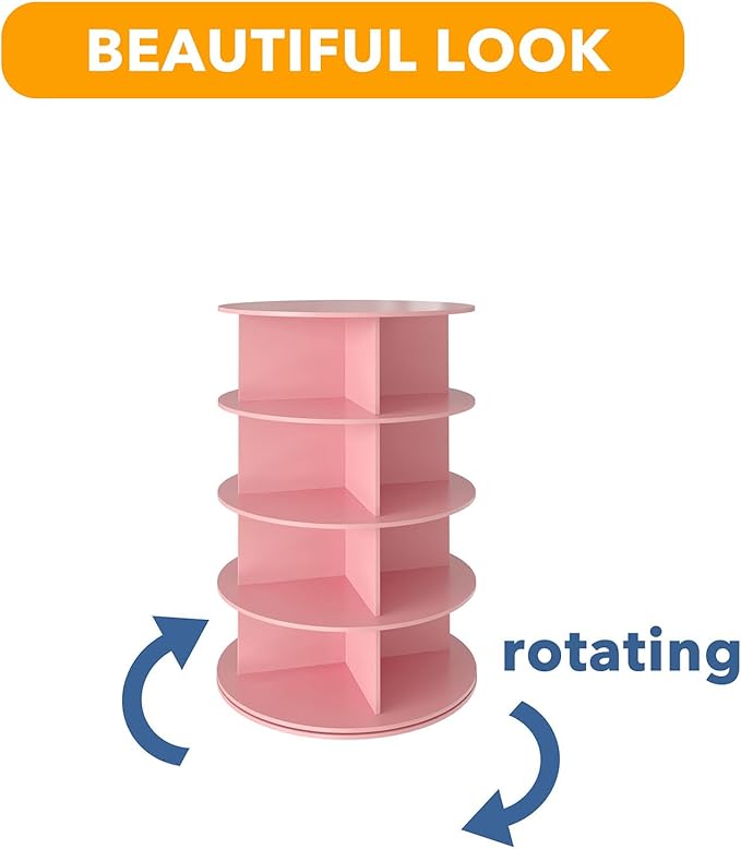 SpaceAid 4 Tier Rotating Shoe Rack Tower, Spinning Shoe Display Lazy Susan, Revolving 360 Shoe Rack Storage Round Carousel, V