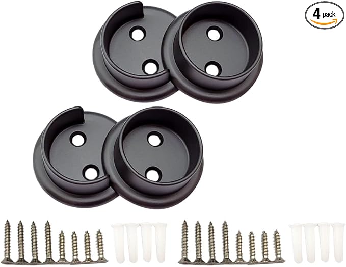 QCAA Heavy Duty Solid Metal Closet Rod Socket Set, 1-3/8'', Matte Black, 2 Pair, Made In Taiwan