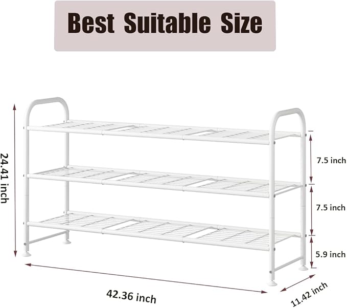 LINZINAR Shoe Rack Long 3 Tier Shoe Storage Organizer Metal Wide Shoe Shelf for Closet Entryway Bedroom 24 Paris Large Capaci