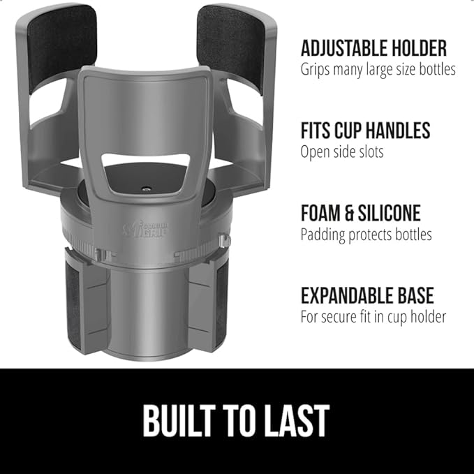 GORILLA GRIP Patent Pending Adjustable Car Cup Holder Expander, Keeps Water Bottle Secure, Expands to Fit 18 to 48 oz Large B