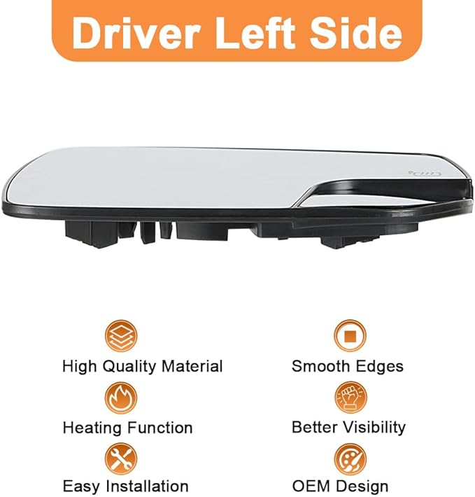 Senzeal Driver Side Heated Mirror Glass Replacement with Blind Spot Mirror for Ford Edge 2015 2016 2017 2018 (Left Side)