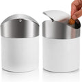 ZOOFOX 2 Pack Mini Trash Can, White Stainless Steel Garbage Bin with Swing Lid, Small Countertop Trash Can for Home, Office, Kitchen, Vanity Tabletop, Bedroom, Car