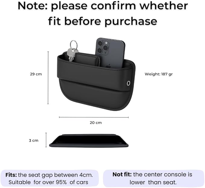 AC4®️ 2 Packs Universal Car Seat Gap Filler Organizer | Premium PU Leather Storage for Car, SUV & Trucks | Car Pocket Organizer for front seat, Cable Slots, Wallet, Sunglasses & Essentials.