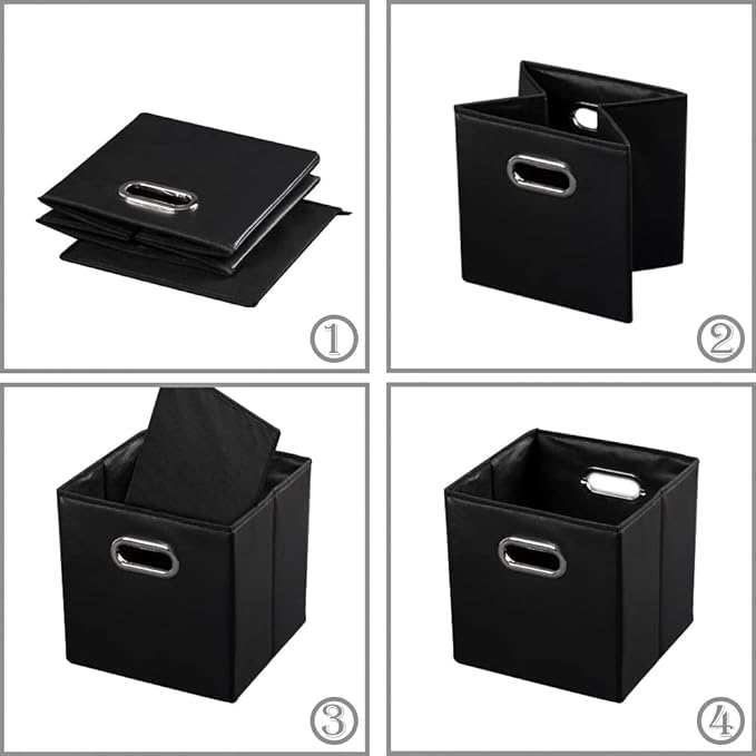 PRANDOM Leather Foldable Cube Storage Bins 11x11 inch [4-Pack] Fabric Storage Baskets Cubes Drawer with Cotton Handles Organi