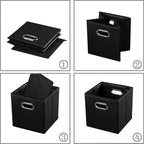 PRANDOM Leather Foldable Cube Storage Bins 13x13 inch [4-Pack] Fabric Storage Baskets Cubes Drawer with Cotton Handles Organi