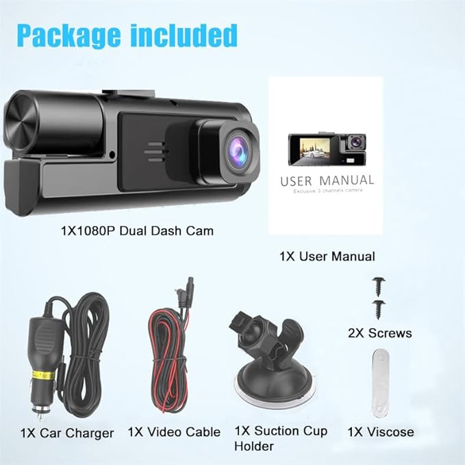 WiFi 1080P 3 Channel Dash Camera for Car Front and Inside Dashcam Car Security Video Recorder,170°Wide Angle Vehicle Cam,WDR,