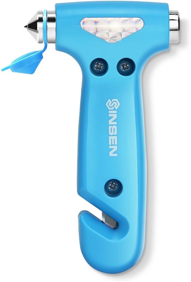 SINSEN Car Safety Hammer, Automotive Window Breaker and Seatbelt Cutter for Women, Roadside Emergency Kit, 3 in 1 Escape Tool