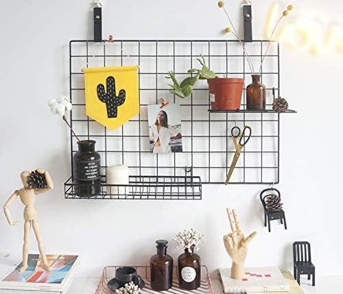 ANZOME Wire Wall Basket, Grid Basket with Hooks, Wall Mounted Organizer for Wall Grid, Kitchen Organizer, Wire Storage Shelf 
