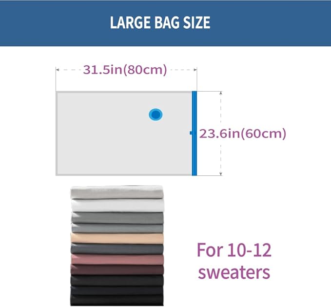 7 Pack Large Space Saver Vacuum Storage Bags for Clothing Travel, Vacuum Seal Compression Bags for Clothes, Packing, Luggage,