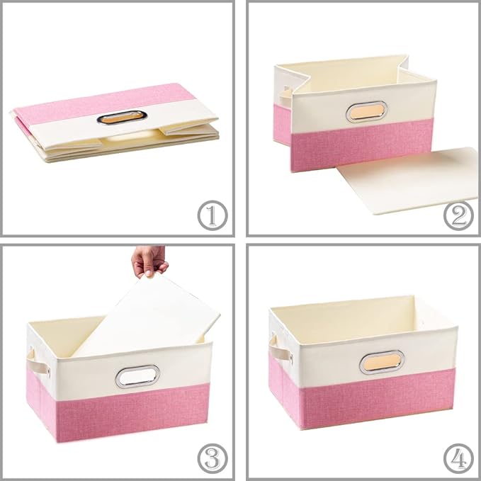 PRANDOM Fodable Storage Bins for Closet [3-pack] Decorative Fabric Storage Baskets Cubes with Leather/Metal Handles for Shelv