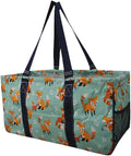 NGIL Extra Large Utility Tote Reusable Grocery Bag Oversized Collapsible for Groceries, Storage, Picnic, Beach (Fox Life-Navy)