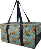 NGIL Extra Large Utility Tote Reusable Grocery Bag Oversized Collapsible for Groceries, Storage, Picnic, Beach (Fox Life-Navy)