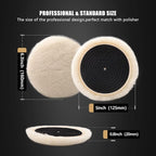SPTA Wool Buffing Polishing Pads, 3Pcs 5 Inch (125mm) Wool Cutting Pad, Wool Compounding Pad, Buffing and Polishing Pads Buffing Wheel for 5 Inch Car Polisher Compounding, Polishing, Buffing