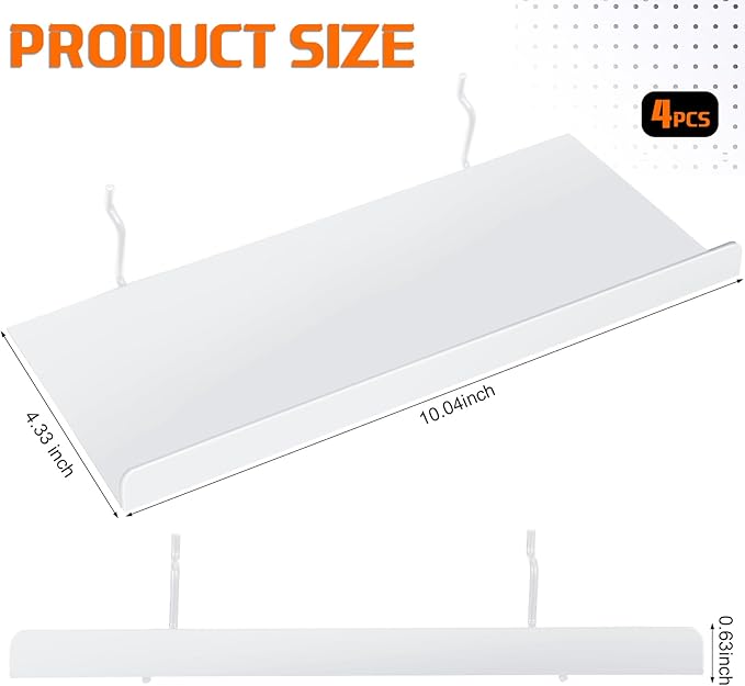 Beeveer 4 Pcs Pegboard Shelves Wall Organizer Brackets Pegboard Steel Tray Accessories Organizing Tools for Craft Garage Nurs