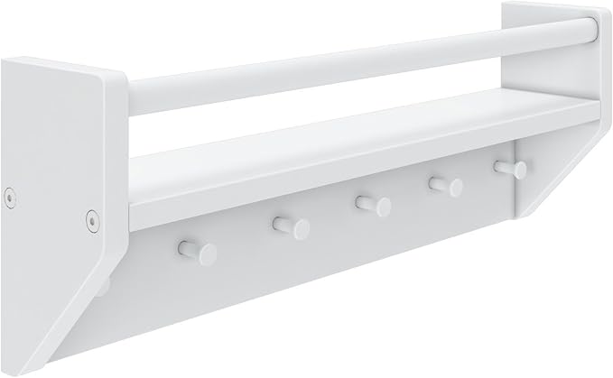 Max & Lily Wall Shelf with Pegs, 24 Inch Floating Bookshelf for Kids Room, Solid Wood Wall-Mounted Storage Shelf with Hooks f