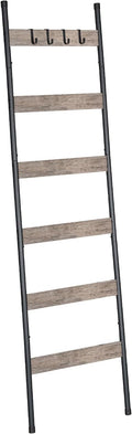 HOOBRO Blanket Ladder, 6-Tier Towel Rack with Hooks, Wall-Leaning Blanket Rack, Decorative Display Ladder Shelf, Scarves, Ind