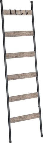 HOOBRO Blanket Ladder, 6-Tier Towel Rack with Hooks, Wall-Leaning Blanket Rack, Decorative Display Ladder Shelf, Scarves, Ind