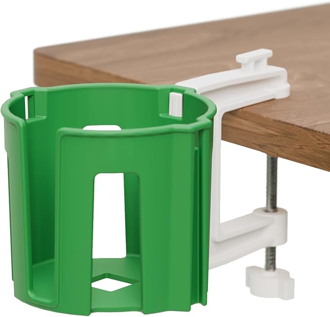 Original Large Desk Cup Holder Clamp – Cup-Holster, The Anti-Spill Cup Holder for Table, Office & Gaming – Multi-Directional 