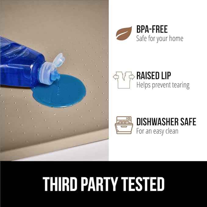GORILLA GRIP Waterproof Silicone Under Sink Mat with Raised Lip for Kitchen and Bathroom, 34 x 22 in, Cabinet Shelf Liner Sta