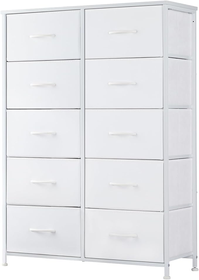 DUMOS Dresser for Bedroom, 10 Storage Drawers, Wide Fabric Closet Chests Organizer Tower Furniture with Wooden Top Metal Fram