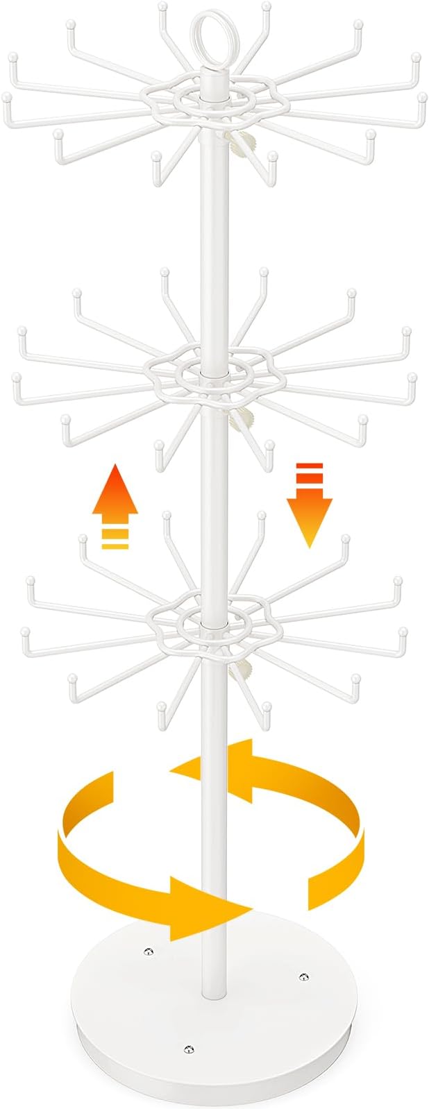 ORLESS 3 Tier Rotating Jewelry Display Stand, Keychain Display Stand with 36 Hooks, Metal Retail Display Spinning Holder for 