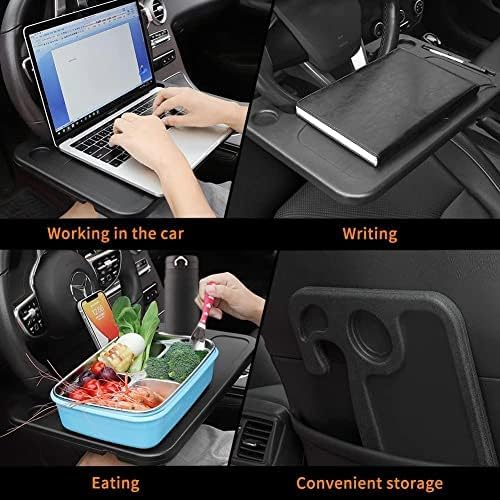 1 Pack Steering Wheel Tray for Dodge Ram 1500/2500/3500 Crew Cab 2013-2018, Portable Car Desk for Laptop Eating Auto Table Food Holder Black