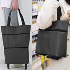 Collapsible Shopping Grocery Bag With Wheels Rolling Tote Bag With Wheels Large Reusable Shopping Bags(Black,Large)
