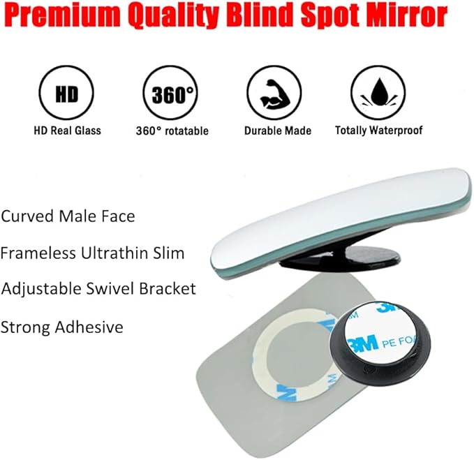 Ampper Blind Spot Mirror Rectangular, HD Glass Frameless Stick on Adjustabe Convex Wide Angle Rear View Blind Spot Car Mirror for Car Blind Spot, Pack of 4