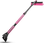 HEEYA 44 Inch Snow Brush for SUV, Ice Scraper for Car Windshield Window, Extendable Snow Scraper and Brush with Comfortable Foam Grip for Truck Vehicle Automobile - Pink