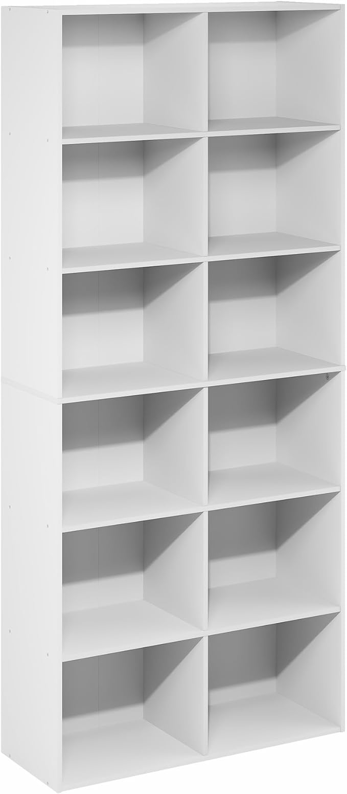 Furinno Basic Book Shelf, 12-Cube Bookshelf, Bookcase with Open Shelf, Cube Storage Organizer, 12 x 32 x 71, for Living Room,