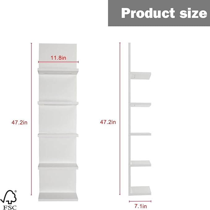 5-Tier Wall Shelf Unit with RGB Light, Floating Lack Shelf for Wall Storage, Wall Mounted Vertical Display Shelf for Bedroom 