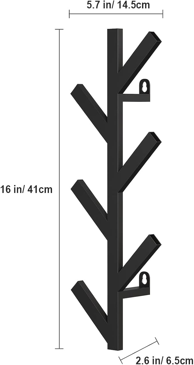 RRG Vertical Coat Rack Wall Mounted 16 Inch, Metal Vertical Hat Rack for Wall, Modern Coat Rack Tree for Hats, Jackets, Bags,