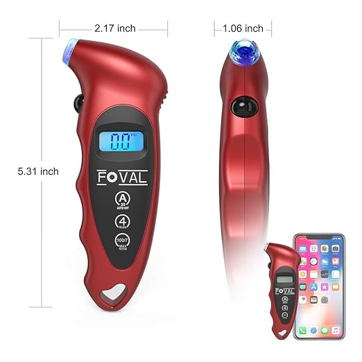 FOVAL Digital Tire Pressure Gauge 150 PSI for Car Truck Bicycle Instant Read with Backlit LCD and Non-Slip Grip (4)