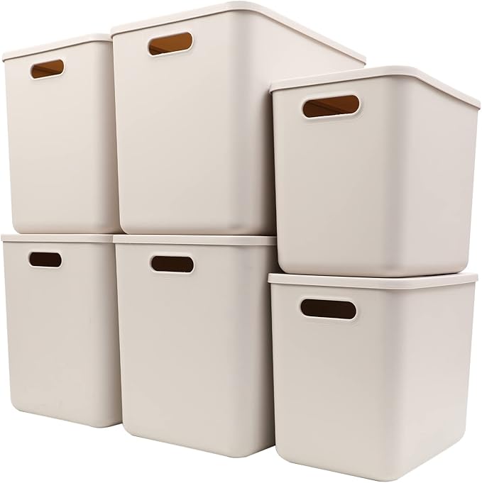 Yishyfier Plastic Storage Baskets With Lid Organizing Container Lidded Knit Storage Organizer Bins for Shelves Drawers Deskto