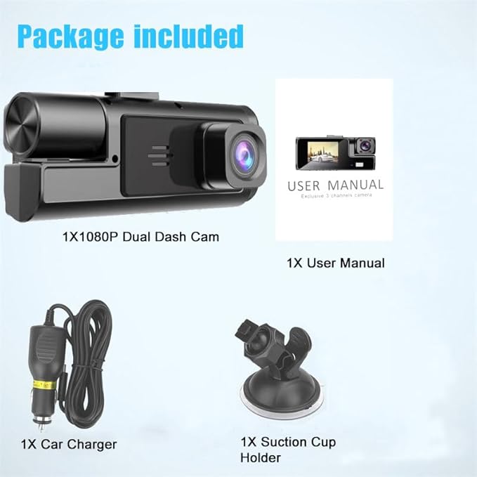 1080P Dual Dash Camera for Car Front and Inside Dashcam Car Security Video Recorder,170°Wide Angle Vehicle Cam,WDR,G-Sensor,2