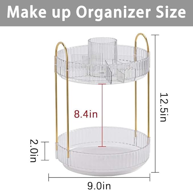 shuang qing Rotating Makeup Organizer for Vanity, High-Capacity Skincare Clear Make Up Storage Perfume Organizers Cosmetic Dr