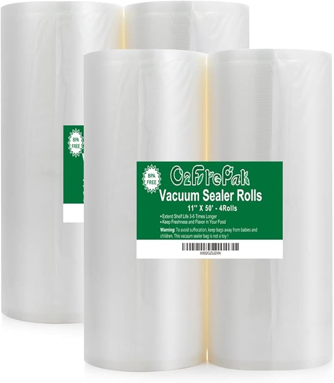 O2frepak 4Pack (Total 200Feet) 11x50 Rolls Vacuum Sealer Bags Rolls with BPA Free,Heavy Duty Vacuum Sealer Storage Bags Rolls