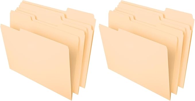 Pendaflex File Folders,Letter Size,8-1/2" x 11",Classic Manila,1/3-Cut Tabs in Left,Right,Center Positions,100 Per Box (65213