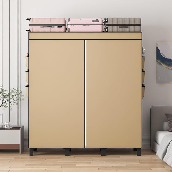 Portable Closet, 51.18" Large Capacity Clothing Storage Organizer with 3 Hanging Rods 6 Shelves 18 Side Pockets, Dustproof St