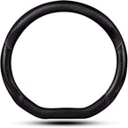 Car Carbon Fiber and Leather D-Shape Steering Wheel Cover, Stylish car Non-Slip Leather car Interior 15 inches Universal Red and Blue