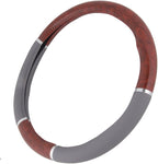 BDK Dark Wood Grain Car Steering Wheel Cover, Standard 15 inch with Gray Faux Leather Grip, Made to Fit Most Auto Truck Van S