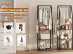 3-Tier Purse Stand Handbag Organizer, Tall Narrow Entryway Closet Bag Organizer, Wood Iron Storage Shelf, 4-in-1, with 8 Remo