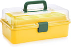 BTSKY 3-Layer Plastic Dividing Storage Box Craft Organizer with Adjustable Spacers Portable Handled Art Supply Organizer Mult