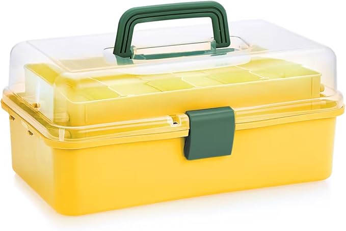 BTSKY 3-Layer Plastic Dividing Storage Box Craft Organizer with Adjustable Spacers Portable Handled Art Supply Organizer Mult