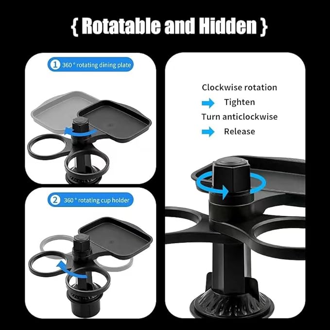 5 in 1 Car Cup Holder Expander with Phone Holder & 2 Food Table Tray & 2 Cup Holder for Drink/Snacks/Humburgers