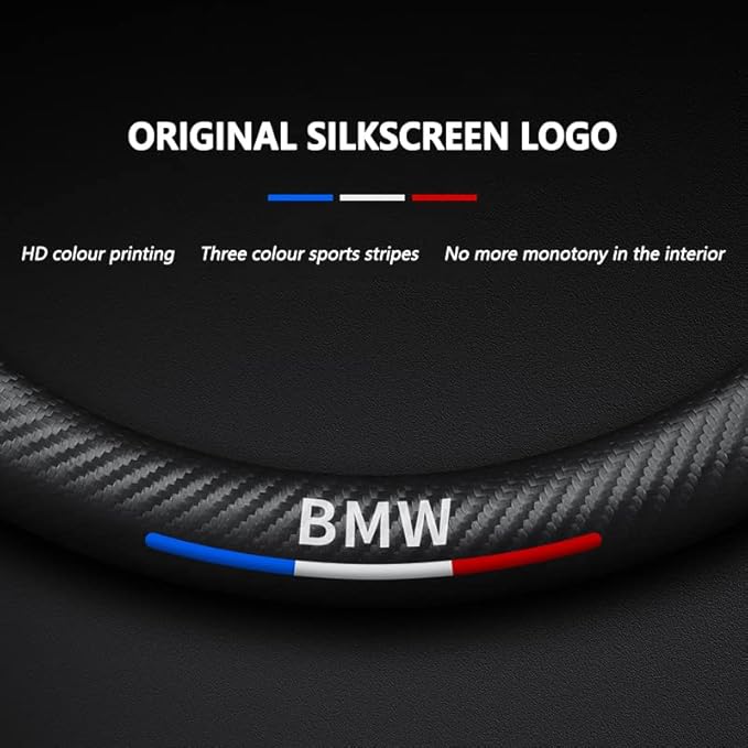 Customized Steering Wheel Cover Compatible with BMW, Nappa Leather & Carbon Fiber Design Car Steering Wheel Cover, with Coasters and 3-in-1 USB Fast Charging Cable (Red)